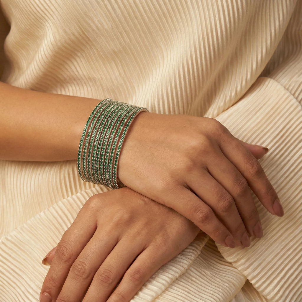 Statement Silver-Tinish Bangles for Modern Festive Looks